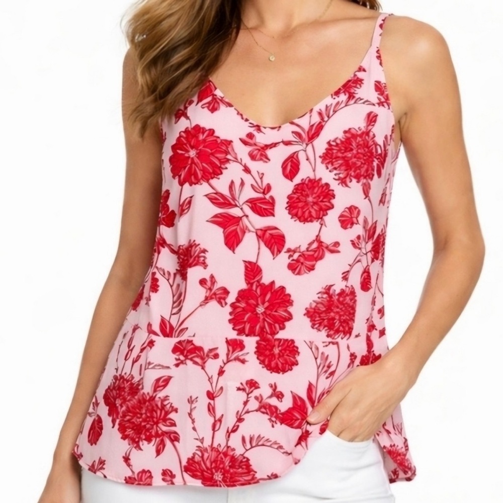 Cabi Women's Adore Cami Blouse in pink and red floral medium